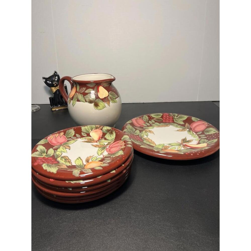 Nantucket Home Vintage 2000s “Fruit Harvest” Pitcher Platter & 6 Salad Plates